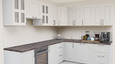 Кухня угловая Эмаль песочная 1331 Квадро